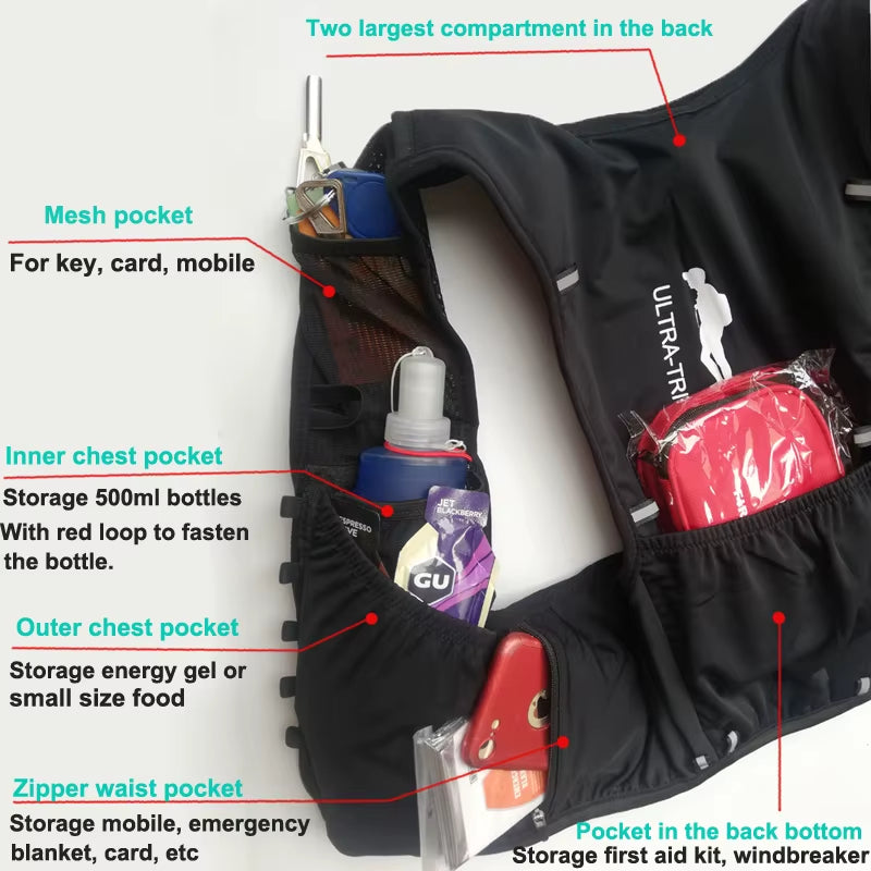 Hydration Running Backpack Vest Trail Run Pack Lightweight Marathon Race Sports Bag 8L
