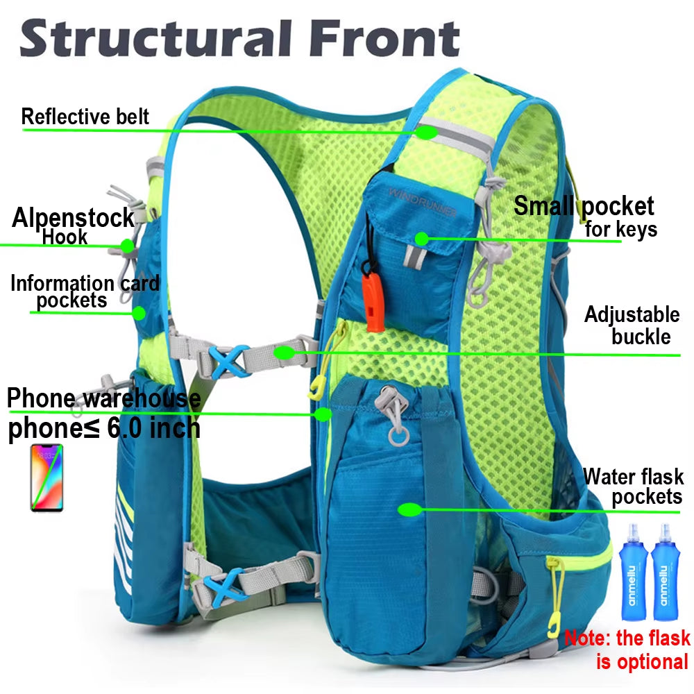 Running Hydration Vest Backpack Men Women Outdoor Sport Backpacks Trail Marathon Jogging Hiking Rucksack with Water Bag Flask